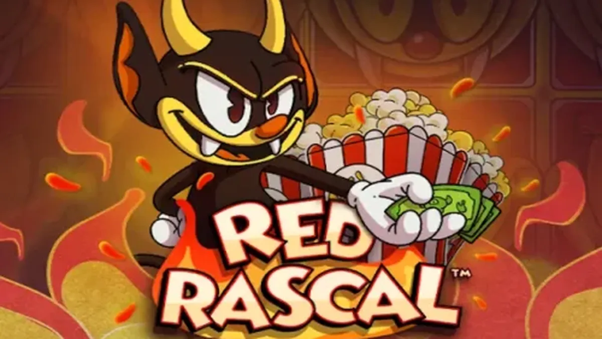 Tampilan visual slot Red Rascal dengan latar belakang taman hiburan yang penuh warna.
