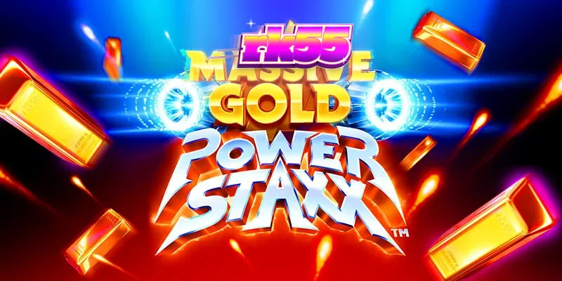 Tampilan antarmuka futuristik slot Massive Gold Power Staxx dengan simbol emas.